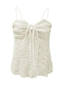 INAWLY Women's Fashionable Solid Color Ruffle Hem Front Tie Camisole Top