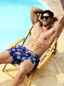 Manfinity Swimmode Men's Casual Turtle Print Beach Shorts,Hawaiian