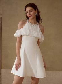 MOTF PREMIUM BEADED COLD SHOULDER DRESS - White - View 5
