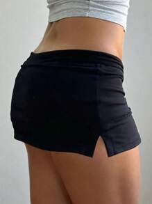 Gonna corta a vita alta con spacco, attillata e di colore unito, per donna