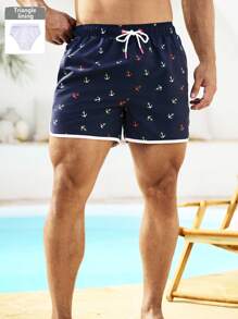 Manfinity VDAYZ Pantalones cortos casuales de playa para hombre con cordón en la cintura e impresión de ancla
