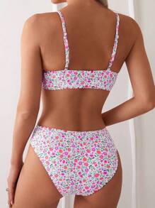 SHEIN Swim Women's Summer Beach Ditsy Floral Sexy Bikini Two Pieces Swimwear Set - Multicolor - View 2