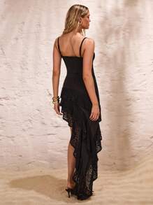 Glamine Vestido elegante y sexy de tirantes finos negro para mujer