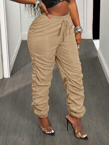BamGleam Women's Pleated Cuffed Jogger Pants Fall Cloth For Women - Khaki - View 4