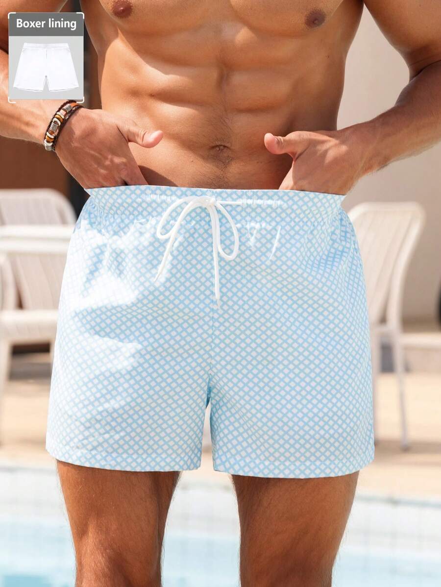 ZELFYO Quần Short Đi Biển Thường Ngày Cho Nam, Thời Trang Mùa Hè, Hawaii - Màu xanh nhạt - Xem 1