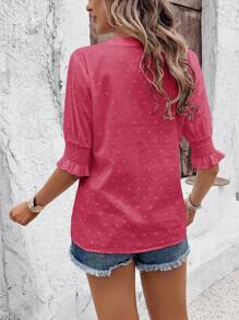 EMERY ROSE Nữ Màu Trơn Cổ Chữ V Kiểu Chữ V Vừa Vặn Tay Phồng Áo Sơ Mi Tay Ngắn Mùa Hè - Hồng - Xem 2