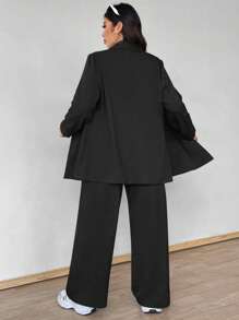 SHEIN PETITE CURVE 大码小码优雅简约休闲商务套装 - 西装外套和裤子两件套，春夏