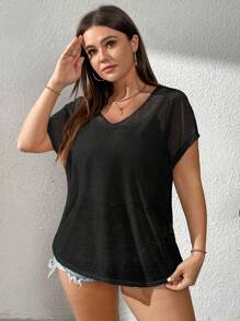 SHEIN Essnce Plus-Size Women's Out Tops, Beach Wear, See-Through Smocks, Summer Beach Wear, Going Out Tops Concert Rave Festival