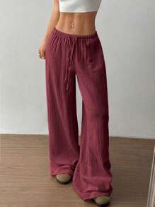 Flirla Pantalones rectos de algodón de cintura alta informales para mujer
