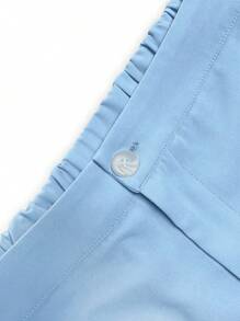 SHEIN Clasi 2 pezzi/Set Tuta casual in tinta unita per donne taglie forti, composta da gilet e pantaloni - Blu e Bianco - Visualizzare 5