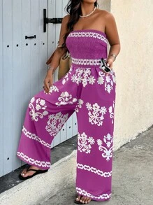 Breezaya Plus Size All Over Print Romper For Women