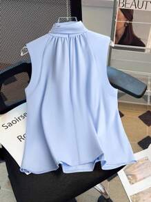 SHEIN Clasi Blusa senza maniche con collo a cravatta in colore unito, taglie comode per l'estate