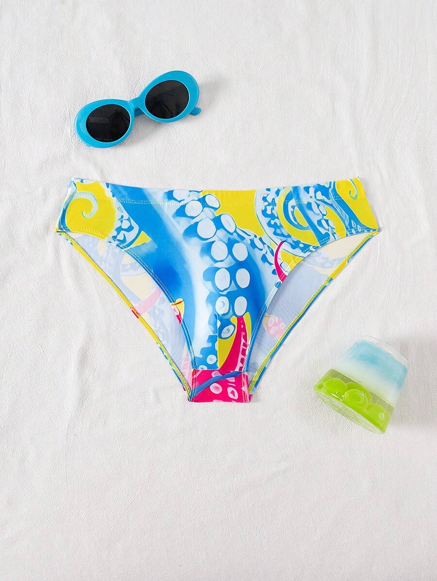 Manfinity KASUA Men's Summer Vacation Octopus Foot Print Beach Swim Trunks - Blue - View 1