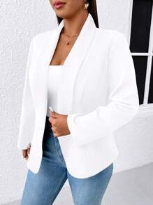 SHEIN PETITE Blazer casual fin à manches longues avec col châle en couleur unie pour grandes tailles