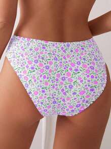 SHEIN Swim 女士夏季沙滩碎花性感比基尼泳装套装 - 紫色 - 查看 3