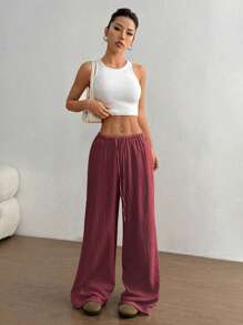 Flirla Pantalones rectos de algodón de cintura alta informales para mujer