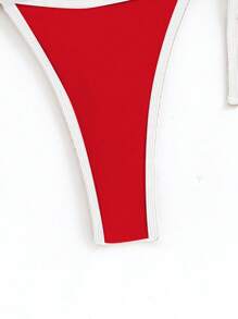 Swim Vcay 女士夏季沙滩系带性感抹胸比基尼两件套泳衣套装 - 紅色 - 查看 5