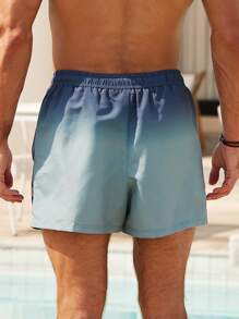 Manfinity Swimmode Men's Summer Holiday Ombre Coconut Tree Printed Drawstring Waist Beach Shorts - Green - View 2