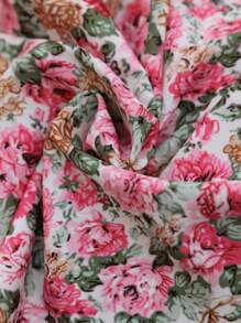 SHEIN Clasi Plus Size Flower Printed Shirred Swing Casual Summer Holiday Dress Maxi Women Outfit - Multicolor - View 6