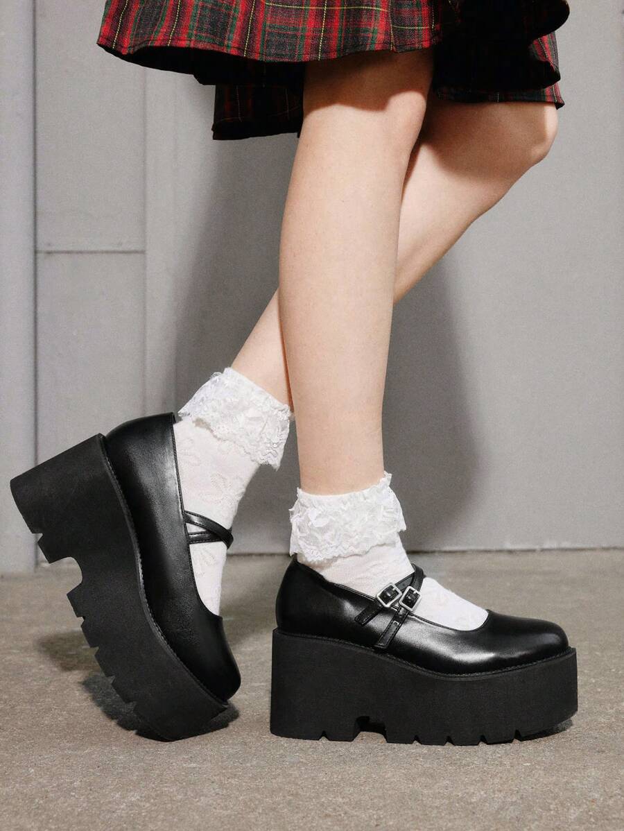 Sugerpunk Women's Comfortable Anti-Slip Black Platform Loafers - Black - View 1