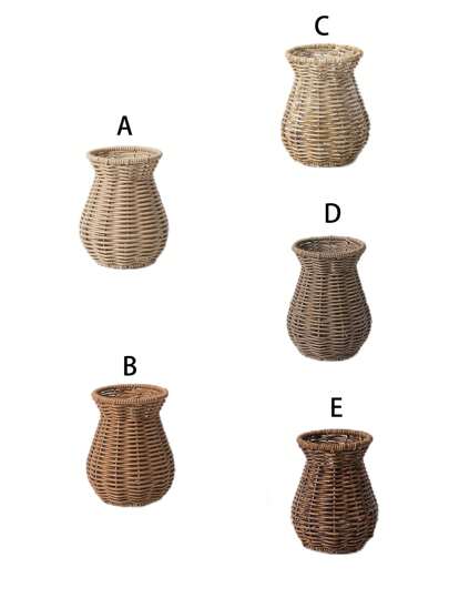 1pc Rustic Woven Rattan Flower Basket Vase Perfect Living Room Bedroom Ideal Photo Prop,Home ,Flower Vase,Centerpiece,Table view 3