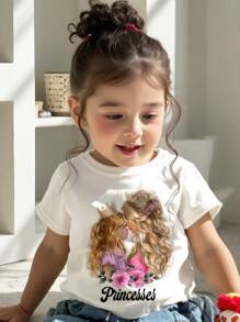 SHEIN Mother-Daughter Matching Set, QUEEN&PRINCESS Graphic Design, Young Girl Casual Minimalist Round Neck Short Sleeve T-Shirt, Suitable For Summer - Multicolor - View 4