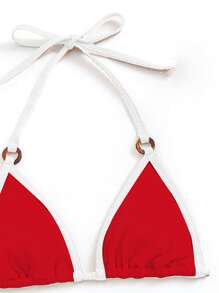 Swim Vcay 女士夏季沙滩系带性感抹胸比基尼两件套泳衣套装 - 紅色 - 查看 4
