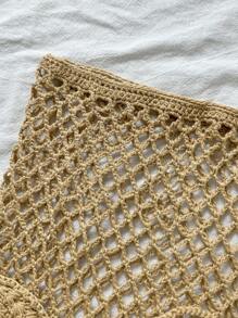 Swim Vcay Women Gold Crochet Shawl Set For Resort, Beach For Summer Beach Vacation