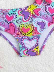 Baby Girl Summer Holiday Beach Heart Print Hollow Out Spaghetti Strap One-Piece Swimsuit