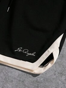 Manfinity Homme Plus Size Men Contrast Trim Casual Shorts, Suitable For Summer - Black - View 3