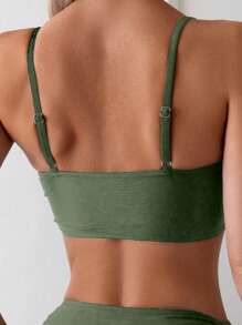 Swim Basics Women's Solid Color Drawstring Sexy Bikini Swimsuit Set, Summer Beach