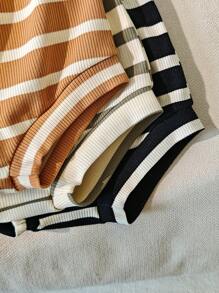3pcs/Pack Baby Boy & Baby Girl Striped Shorts, Black, White, Brown, Comfortable Casual Suitable For Summer, All Occasions - Multicolor - View 5