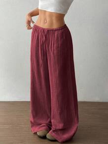 Flirla Pantalones rectos de algodón de cintura alta informales para mujer