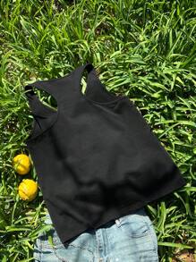 SHEIN LUNE 50% 纯棉女士休闲简约向日葵、蝴蝶和花卉图案背心，风格：自然 - 黑色 - 查看 8