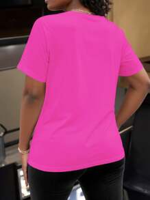 Maweii Plus Size Summer Casual Graphic Print T-Shirt - Hot Pink - View 2