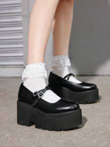 Sugerpunk Women's Comfortable Anti-Slip Black Platform Loafers - Black - View 2