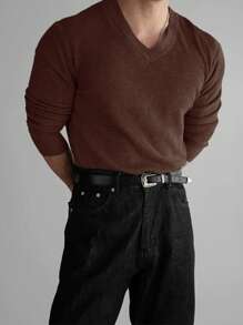 Manfinity Hypemode 男士简约时尚休闲都市粗针织长袖毛衣，日常穿着，适合朋友