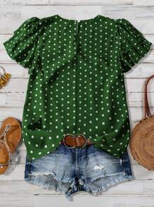 Linhara 大码女式波点荷叶边多层袖休闲日常衬衫