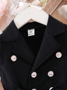 SHEIN Elladie kids 女童春秋度假优雅奢华甜美可爱优雅无袖领口连衣裙 - 黑色 - 查看 3