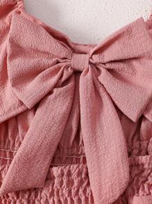 Young Girl 3D Bow Backless Jumpsuit, Off Shoulder & Conventional Styles - Pink - View 3