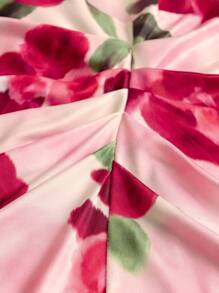 SHEIN Unity 大码女式玫瑰印花细肩带开衩下摆连衣裙，优雅夏日 - 粉色 - 查看 5