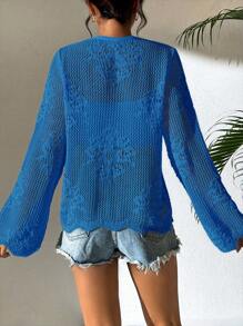 Breezaya 女士纯色镂空前系带长袖休闲开衫