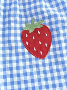 Cozy Pixies Baby Girl Strawberry Pattern Square Neck Ruffle Hem Cinched Waist Sleeveless Dress - Blue - View 8