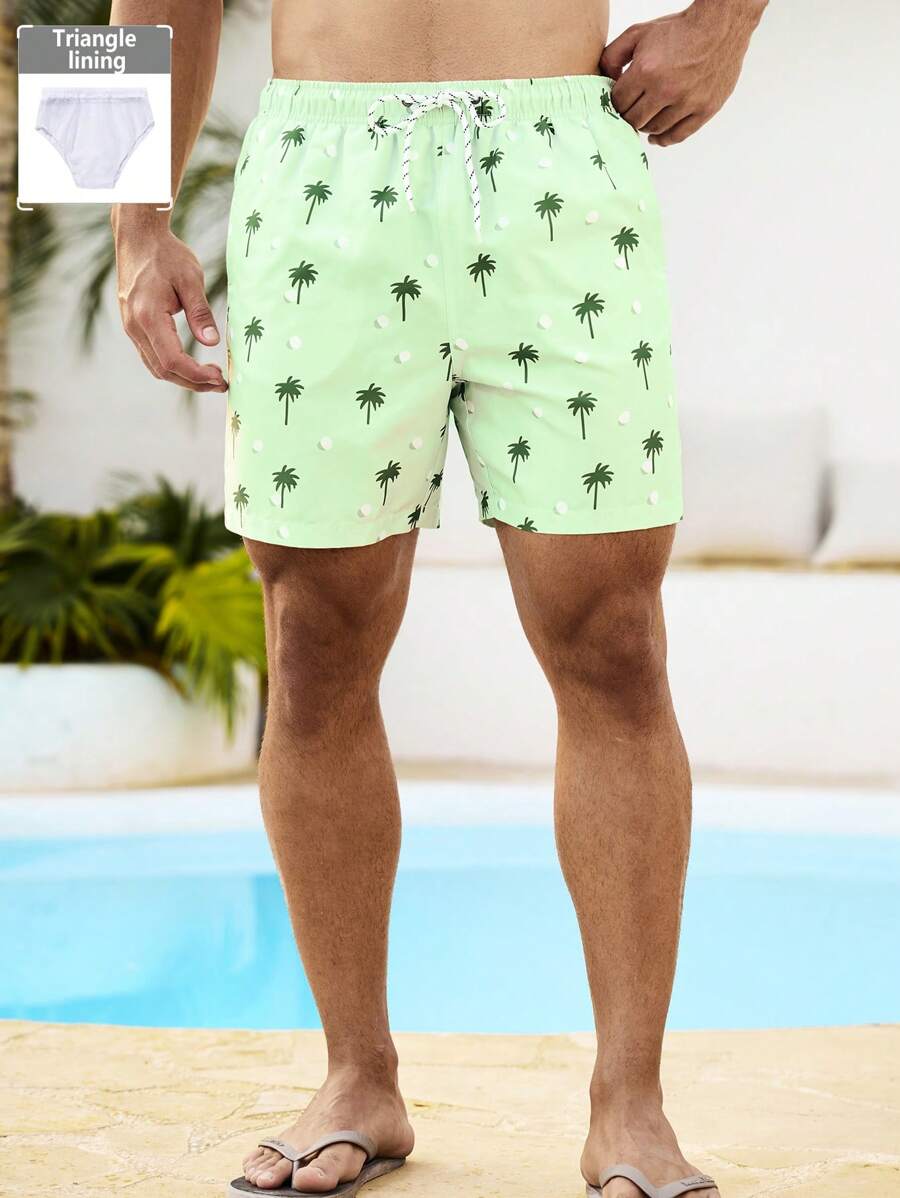 Manfinity VDAYZ Men's Coconut Tree Printed Drawstring Waist Summer Beach Shorts - Multicolor - View 1