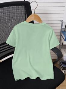 SHEIN 大码男童休闲运动笑脸印花短袖T恤