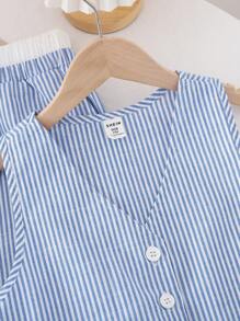 SHEIN Ensemble élégant et mode de couleur bloquée à rayures sans manches pour jeunes filles