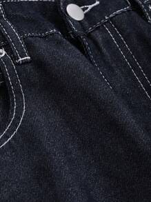 DAZY 女士撞色缝线细节休闲直筒牛仔裤 - 藍色 - 查看 3