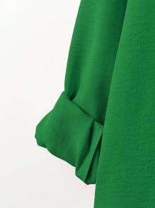 Linhara قميص كاجوال بأكمام طويلة وأزرار أمامية باللون الواحد، مناسب للربيع والصيف للمقاسات الكبيرة - أخضر - مشاهدة 5