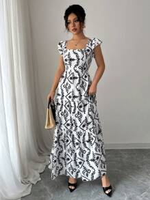 Elenzga Women's Elegant Allover Print Ruffle Hem Summer Dress - Multicolor - View 1