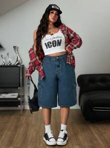 SHEIN ICON Loose Straight Washed Blue Utility Cargo Pants With Big Pockets - Dusty Blue - View 7